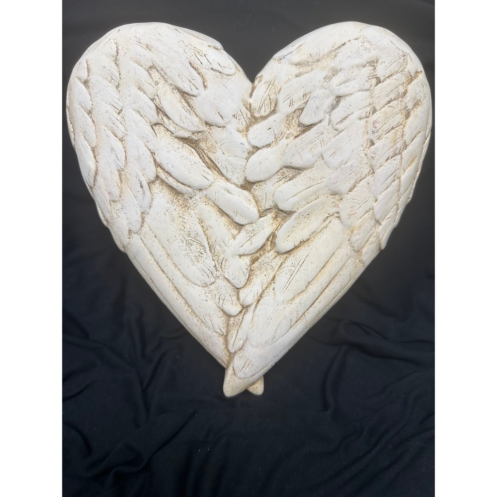 Unbranded Angel Wing Heart Wall Decor Cream Distressed Shabby Chic Plaster Art